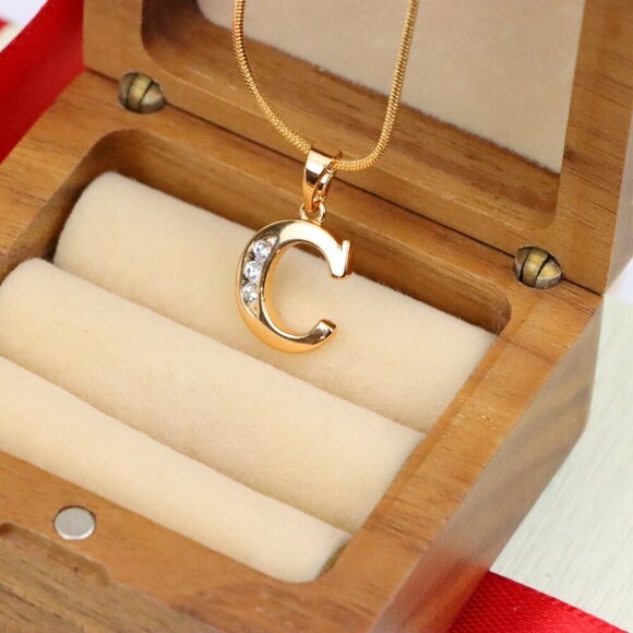 "Rose Gold Letter C Pendant with Crystals – 18K Gold Plated Charm, XPPT1352 - Picture 6 of 13